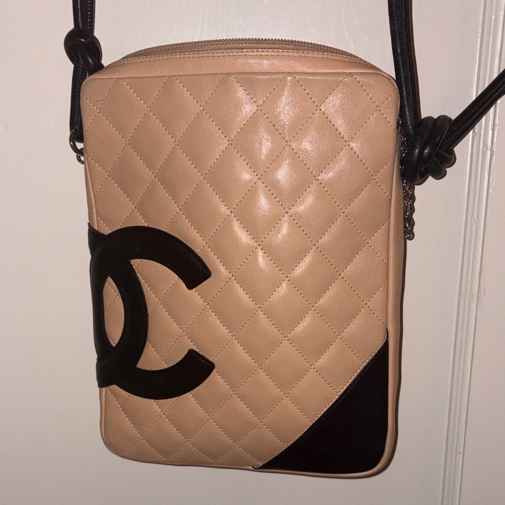 Chanel Quilted Shoulder Bag Ligne Cambon Messenger, Beige Lambskin